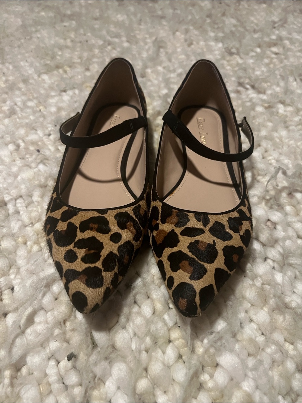Leopard Print Pointed Toe Mary Jane Flats - Brown